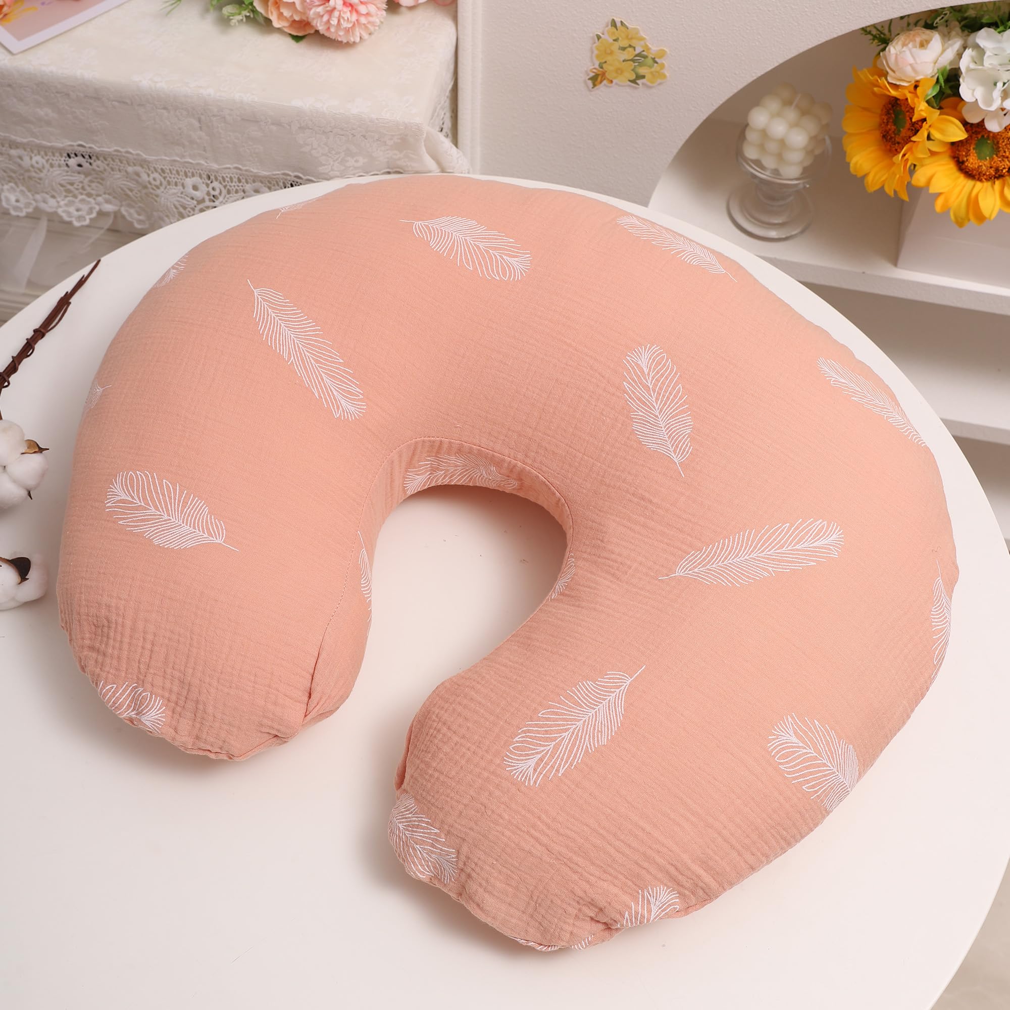 Onacosht muslin nursing pillow cover features a smooth concealed zipper for safe, easy slip-on.