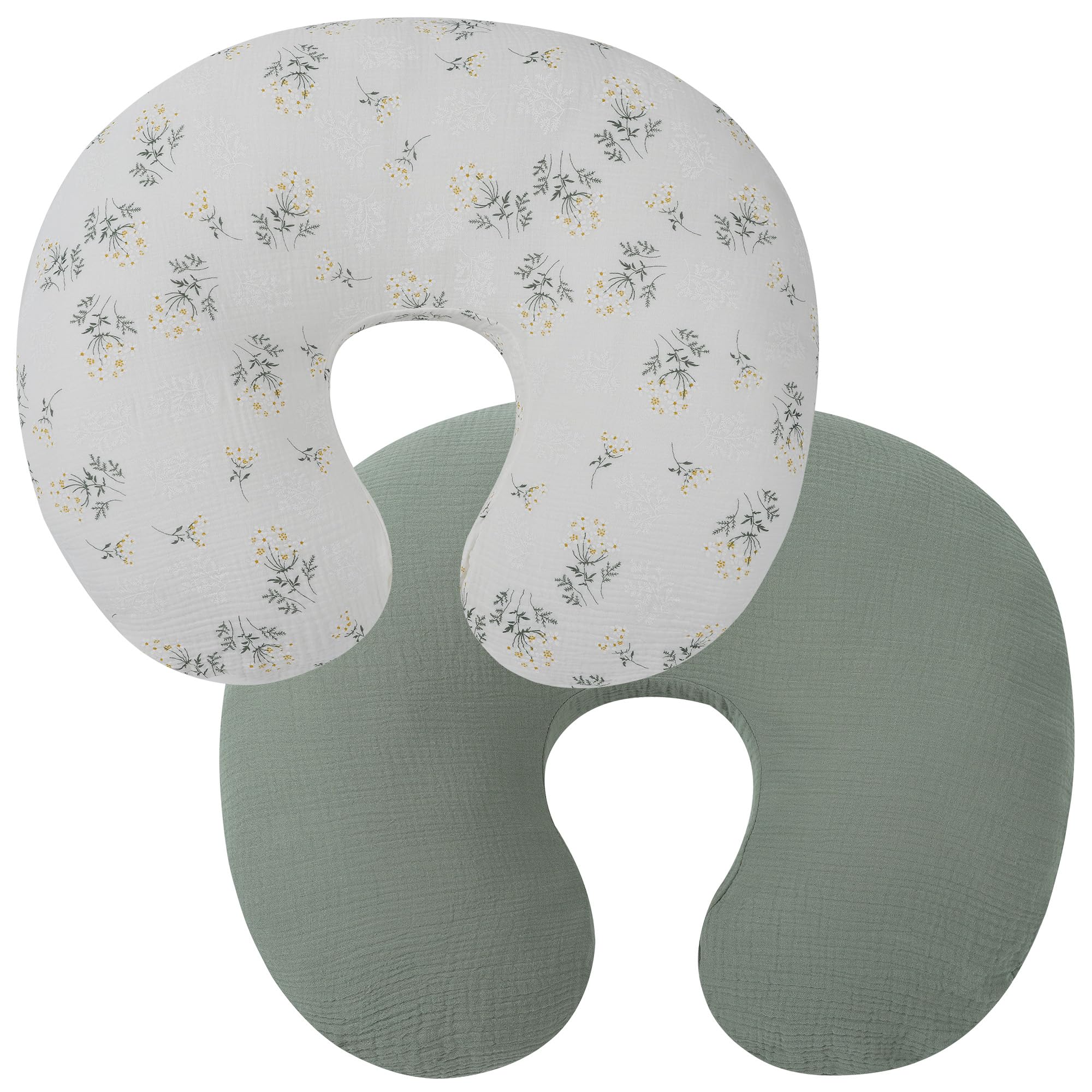 Onacosht muslin nursing pillow cover 2-pack front view, ultra-soft cotton for baby comfort.