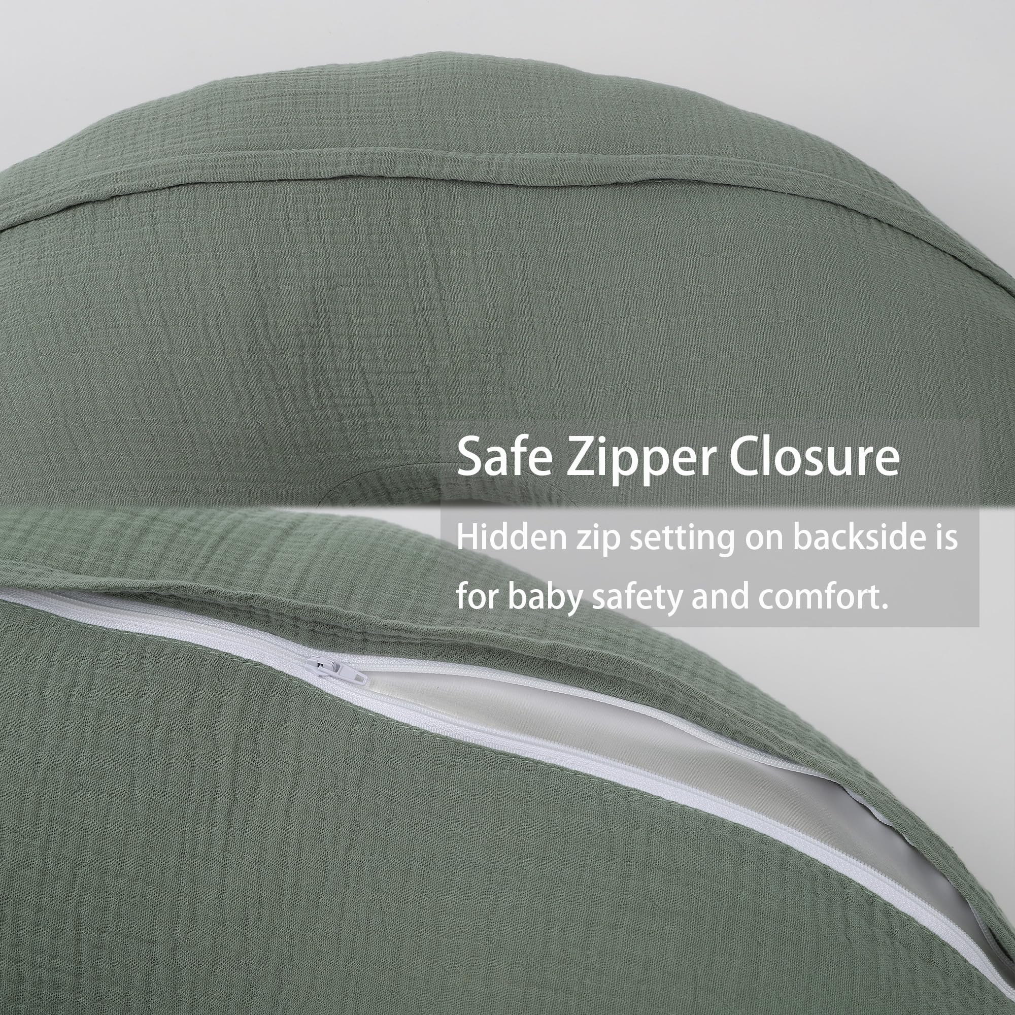 Onacosht muslin nursing pillow cover close-up cotton weave highlighting breathable material.