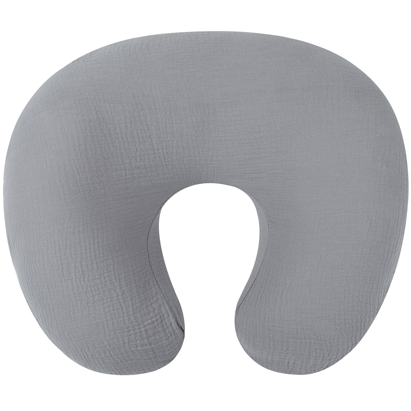 Onacosht muslin nursing pillow cover gray close-up shows soft, breathable cotton for baby comfort.