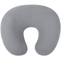 Onacosht muslin nursing pillow cover gray close-up shows soft, breathable cotton for baby comfort.