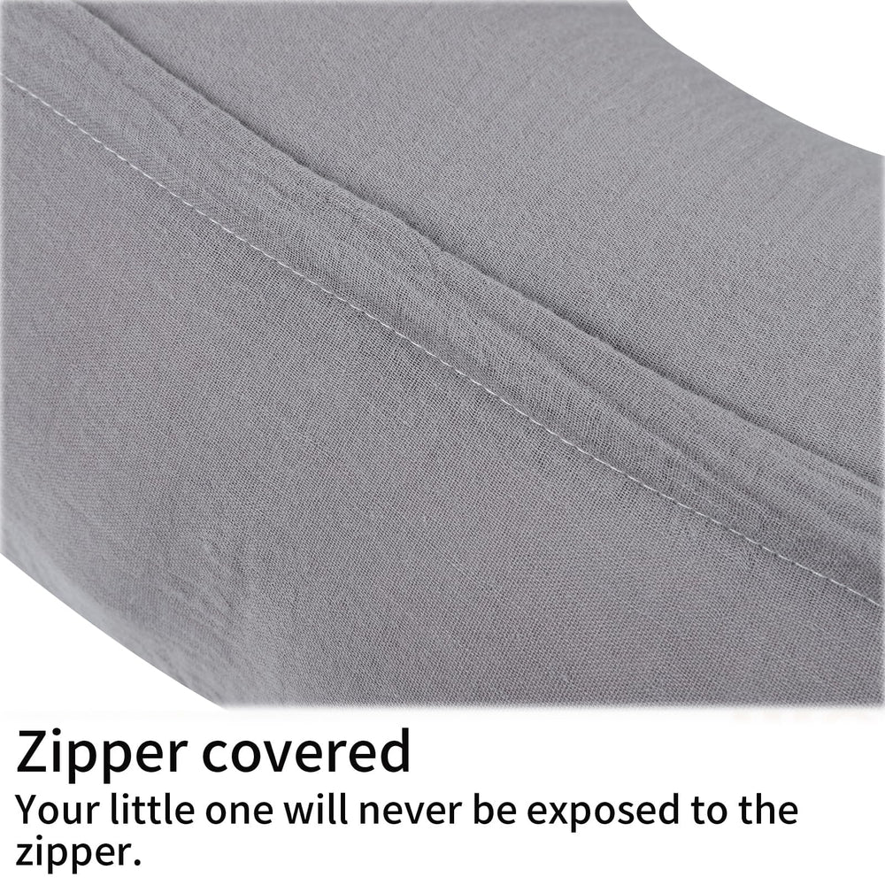 Onacosht gray slipcover displays hidden zipper for safe, baby-friendly use.