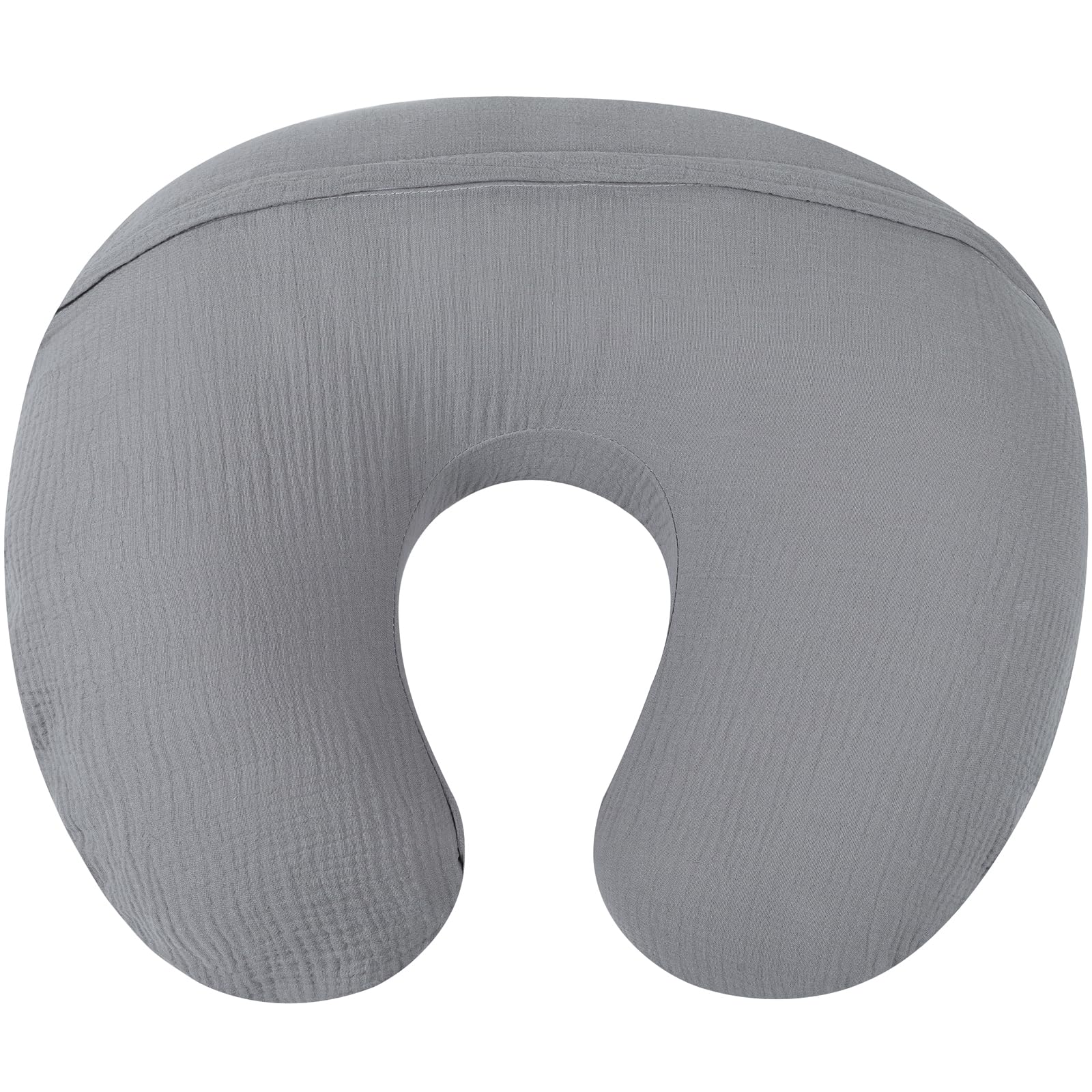 Onacosht muslin cover gray on-bed shot demonstrates coordinating nursery style.