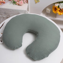 Onacosht muslin nursing pillow cover green botanical print close-up texture and softness.