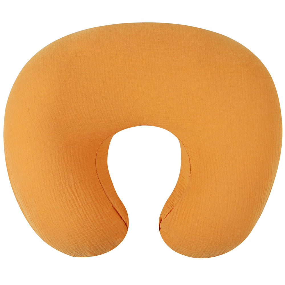Onacosht muslin nursing pillow cover orange close-up shows breathable cotton for baby comfort.