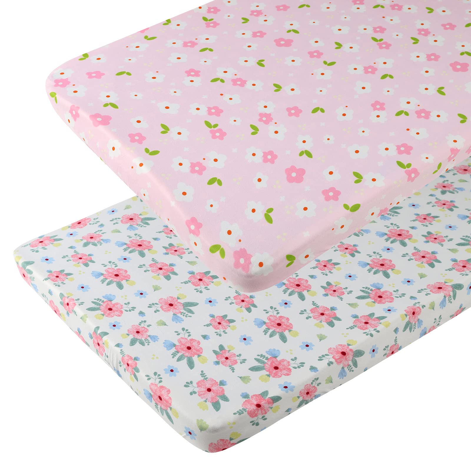 Onacosht pack n play sheet with floral pink design, soft on delicate baby skin.