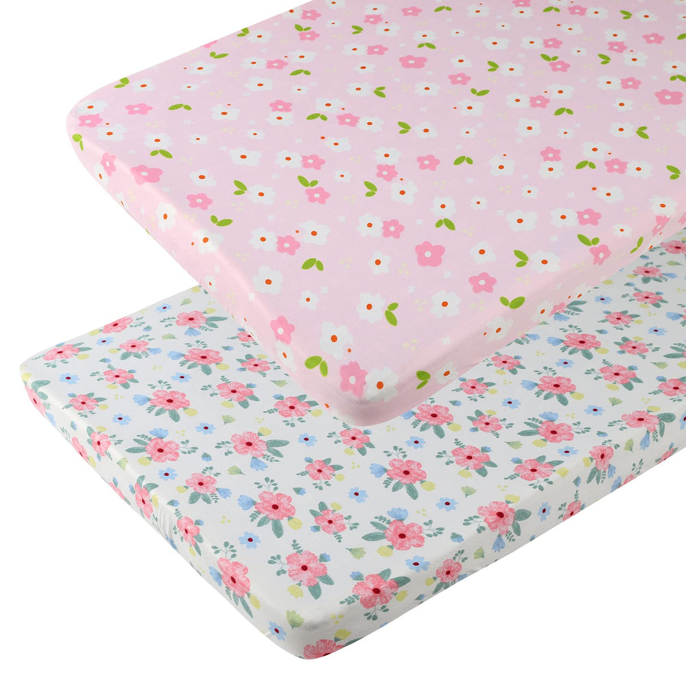 Onacosht pack n play sheet with floral pink design, soft on delicate baby skin.