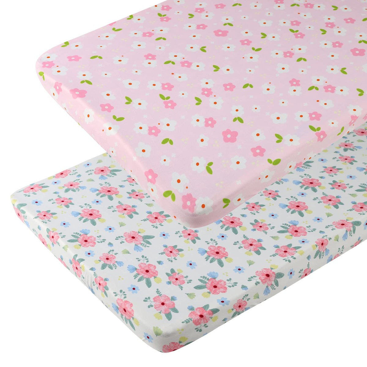 Onacosht pack n play sheet with floral pink design, soft on delicate baby skin.