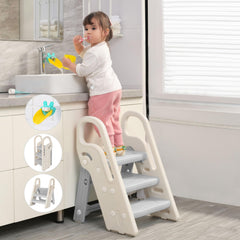 Onasti foldable step stool top panel rotated 270 degrees for adjustable height
