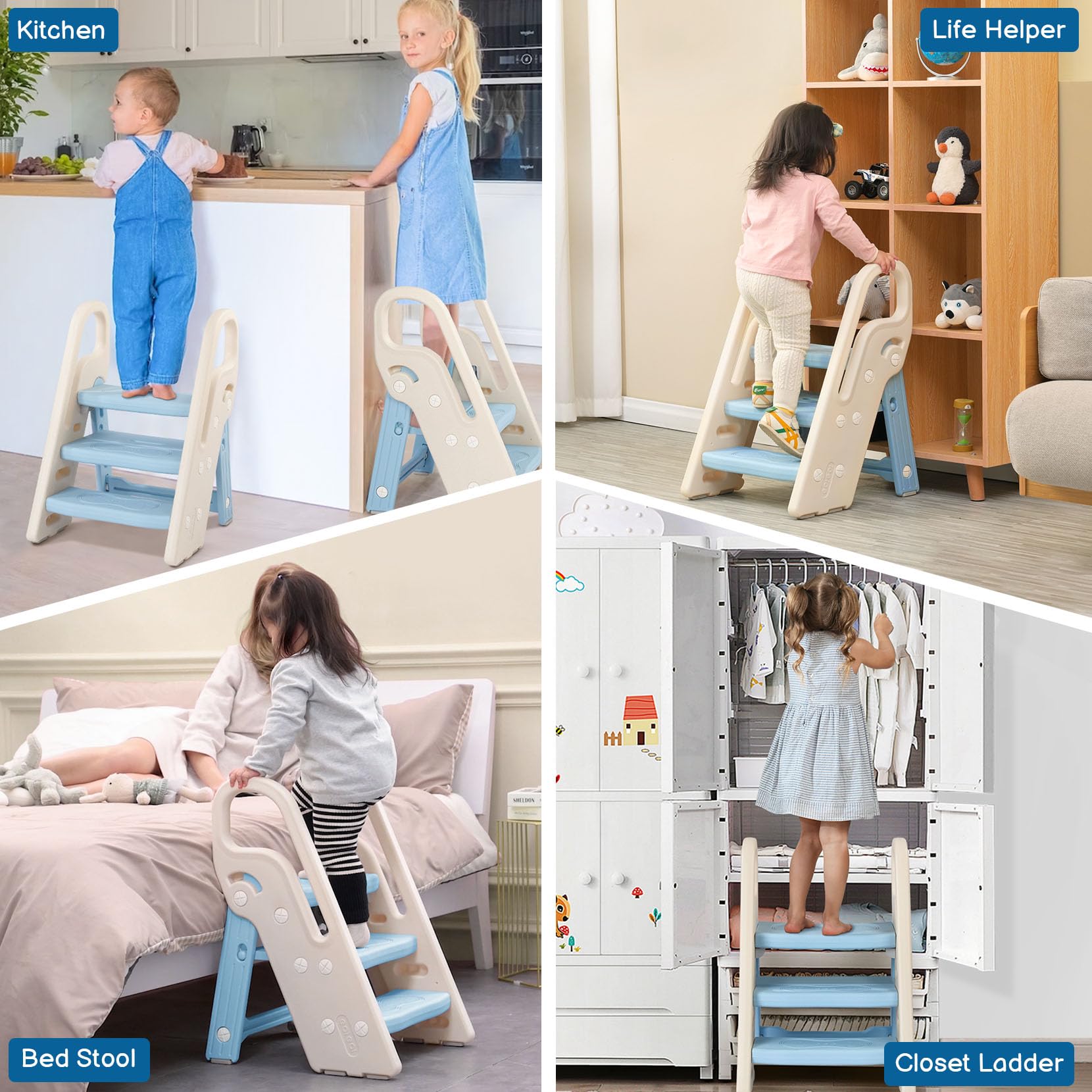 Onasti foldable toddler step stool anti-slip pads keep feet stable