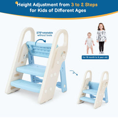 Onasti foldable toddler step stool folded for compact storage after use