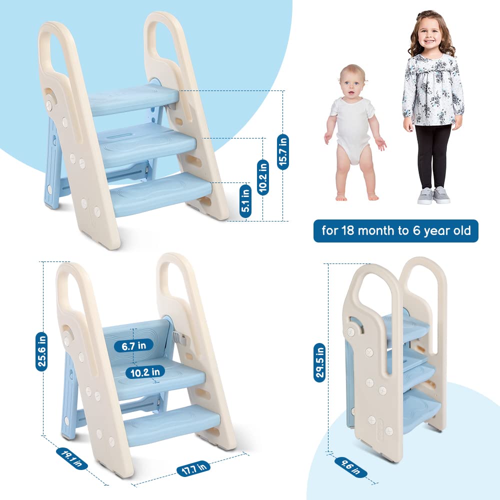 Onasti foldable toddler stool includes gift faucet extender to encourage independence