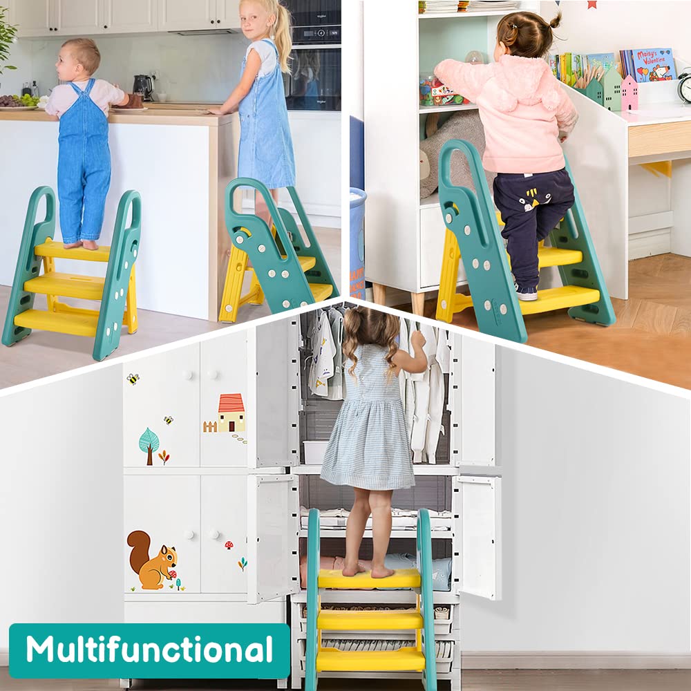 Onasti stool features wide pedals and anti-slip pads for stability.