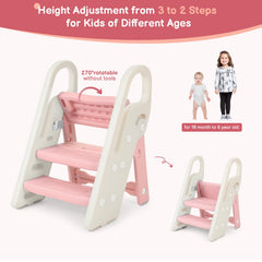 Onasti foldable toddler stool extended-3-steps demonstrates stable base for independent climbing