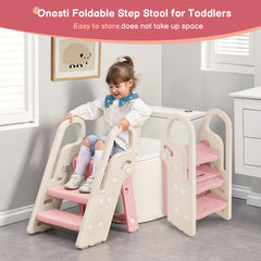 Onasti foldable toddler stool folded-compact reveals space saving design for small bathrooms
