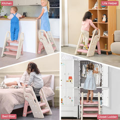 Onasti toddler stool with handrails highlights secure grip during transfers