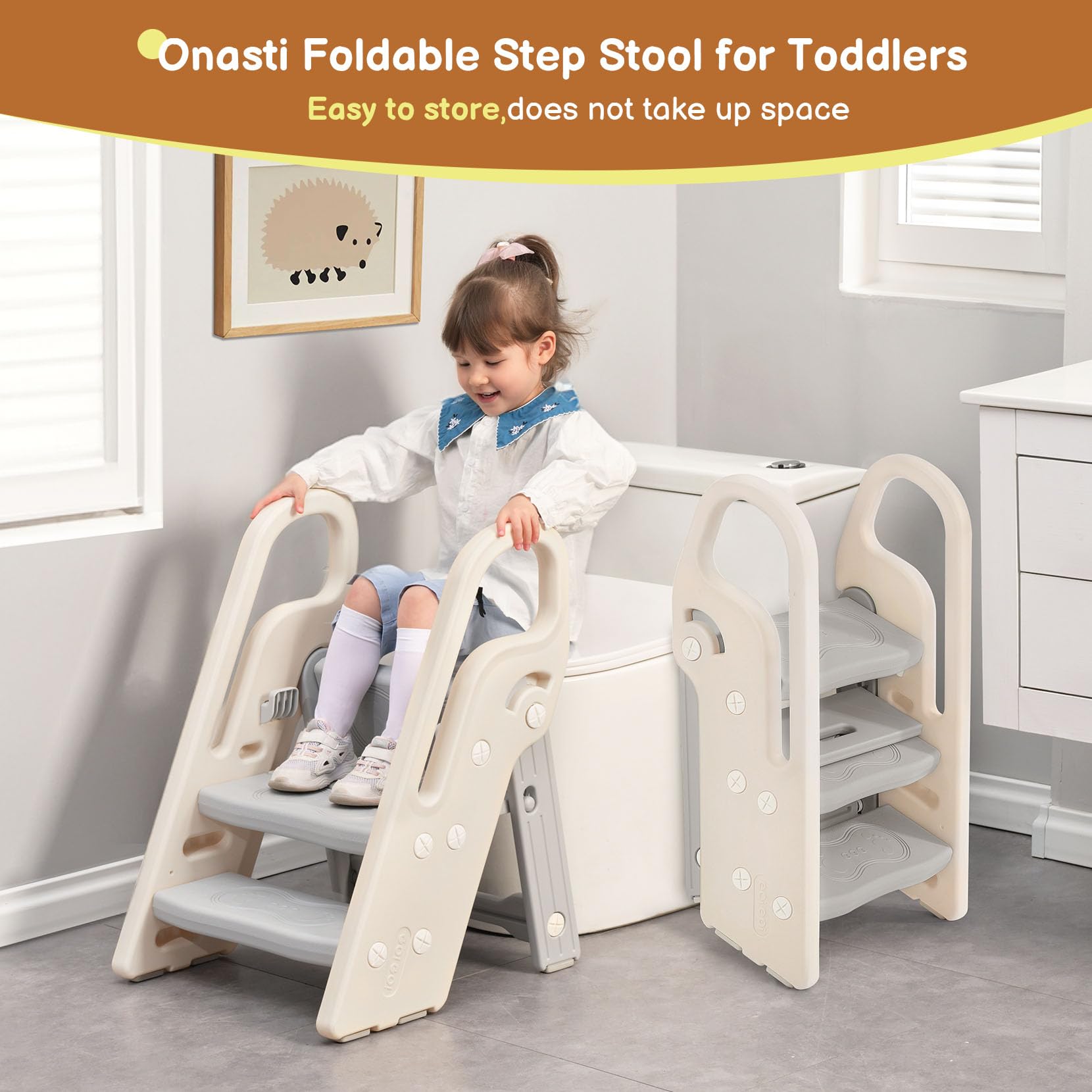 Onasti kitchen counter stool helps kids reach countertops during meals