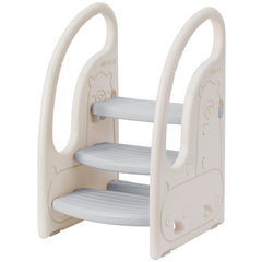 Onasti toddler 3-step stool grey-white side view demonstrates stable support for kids