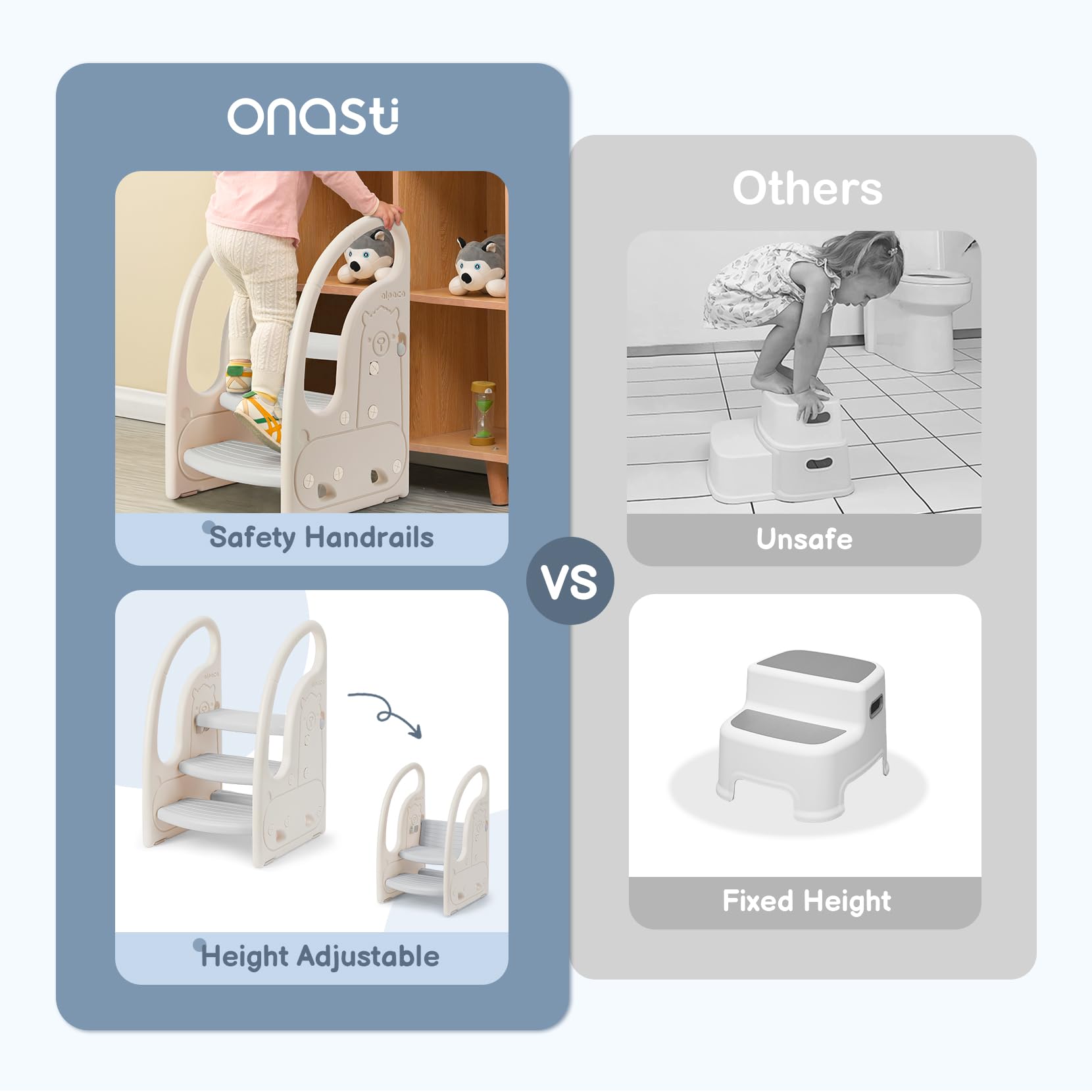 Onasti toddler stool suits kitchen counter tasks and cooking prep