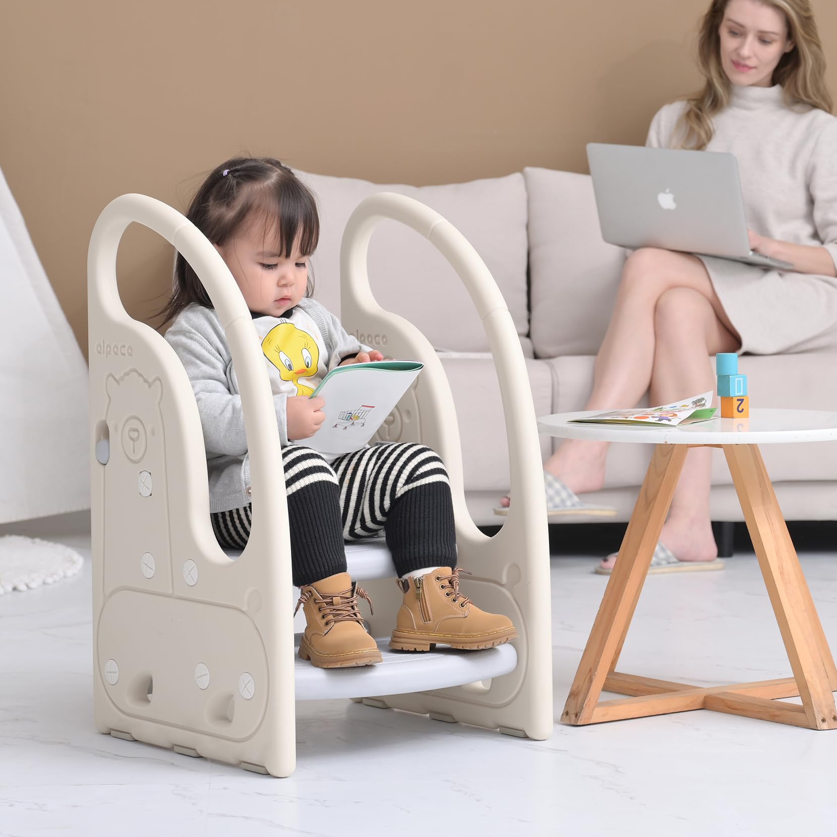 Onasti toddler stool aids potty training with easy access and transfer