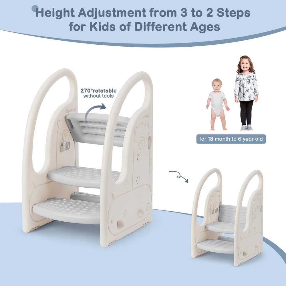 Onasti toddler 3-step stool with handles provides secure grip during climbs