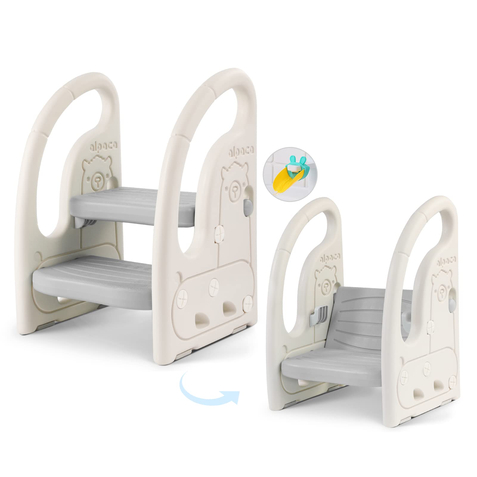 Onasti toddler step stool 2-step convertible top panel for growing kids reach