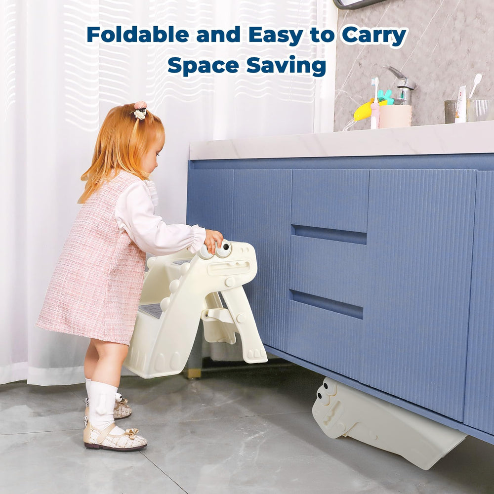 Onasti toddler step stool A-frame design provides stable support.