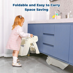 Onasti toddler step stool A-frame design provides stable support.