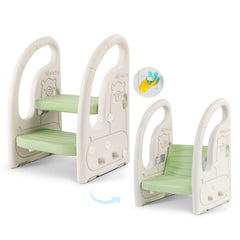 Onasti toddler step stool green and white for bathroom use, helping toddlers reach the sink safely.