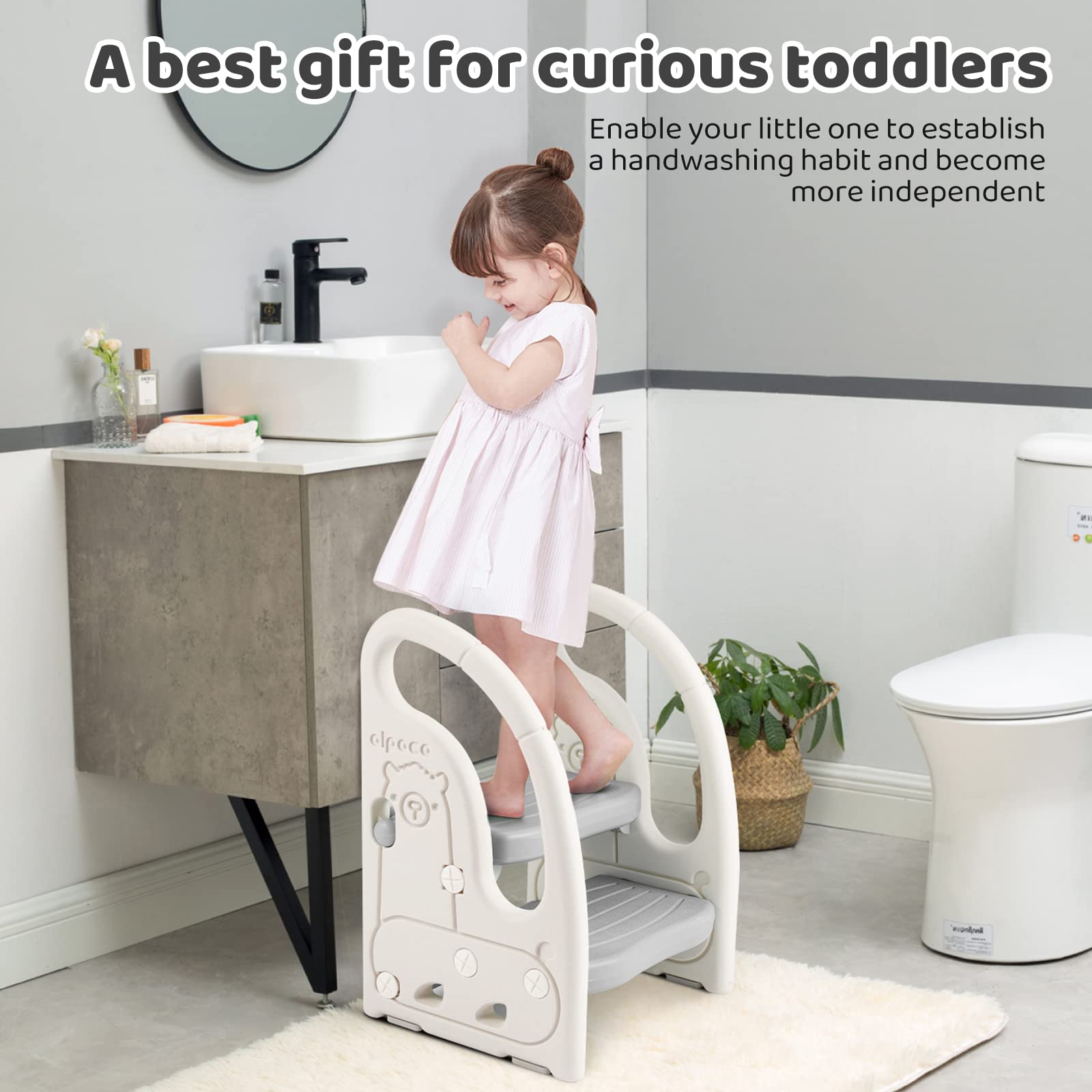 Onasti toddler step stool ideal in bathroom, kitchen, or bedroom