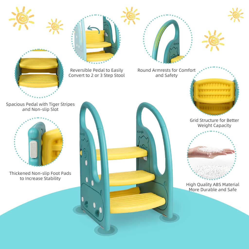 Onasti toddler step stool green non-slip pads keep the stool steady on tiles