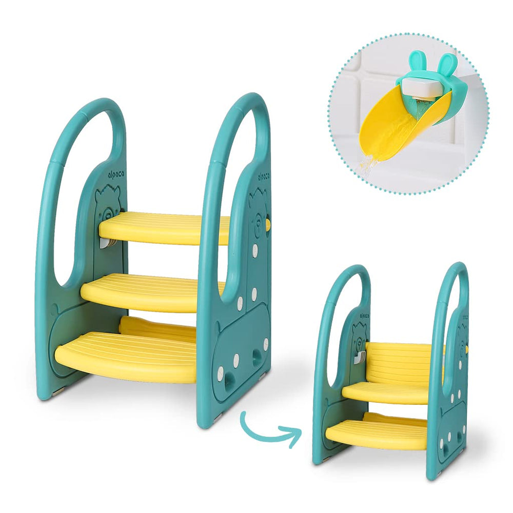 Onasti toddler step stool green with safe grip handles for little hands