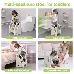 Onasti toddler step stool with handles, close-up on dual grip for safe climbing.
