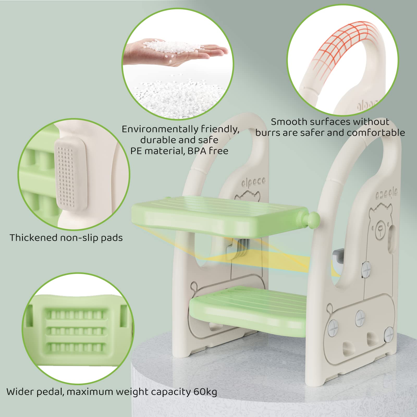 Onasti stool lightweight design allows kids to move it between rooms.