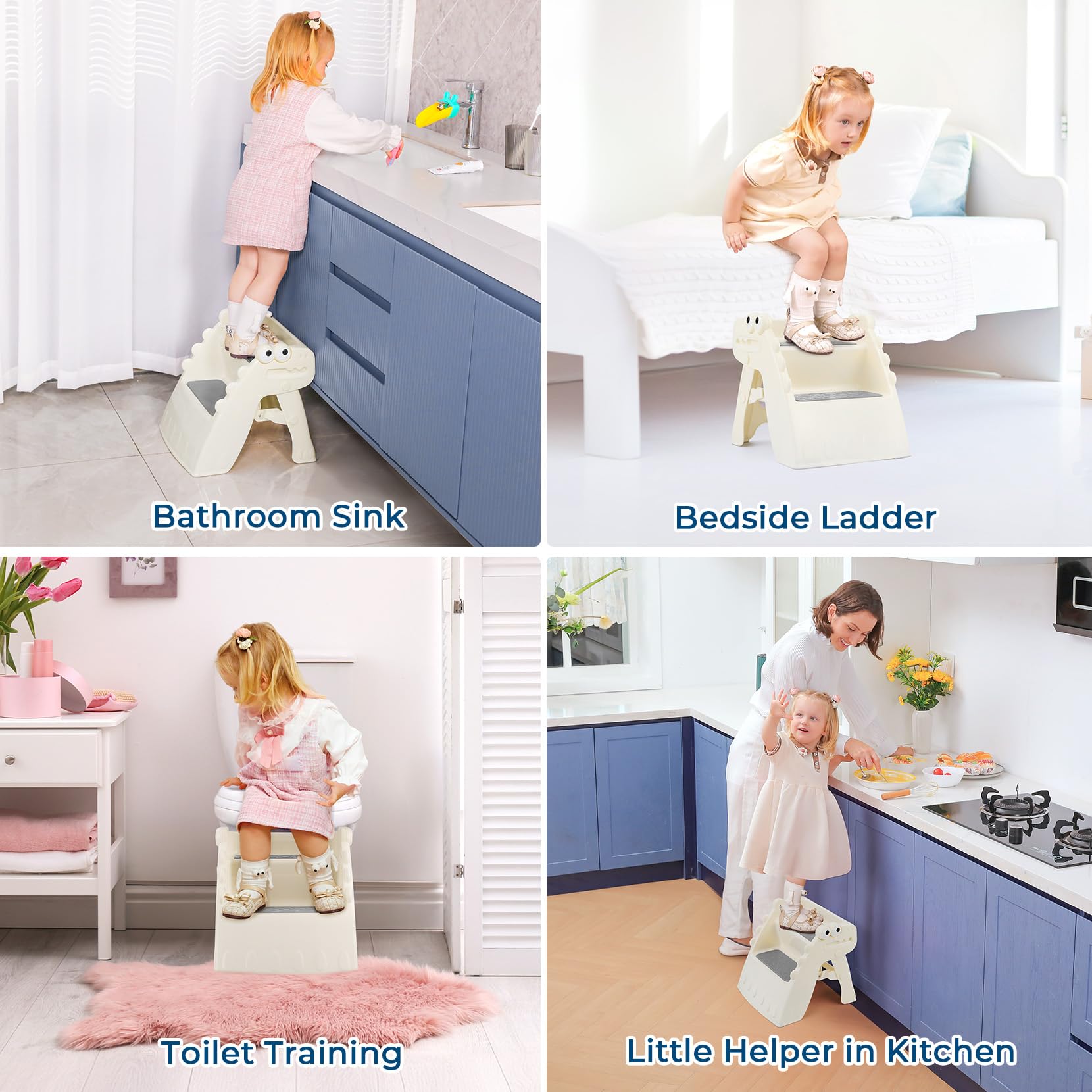 Onasti toddler step stool non-slip feet prevent slips on surfaces.