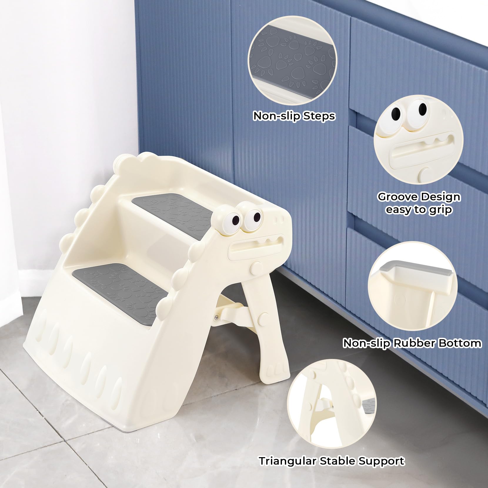 Onasti toddler step stool reach sink supports independent handwashing.