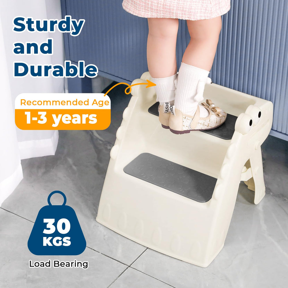 Onasti toddler step stool side handles for easy carrying by toddlers.