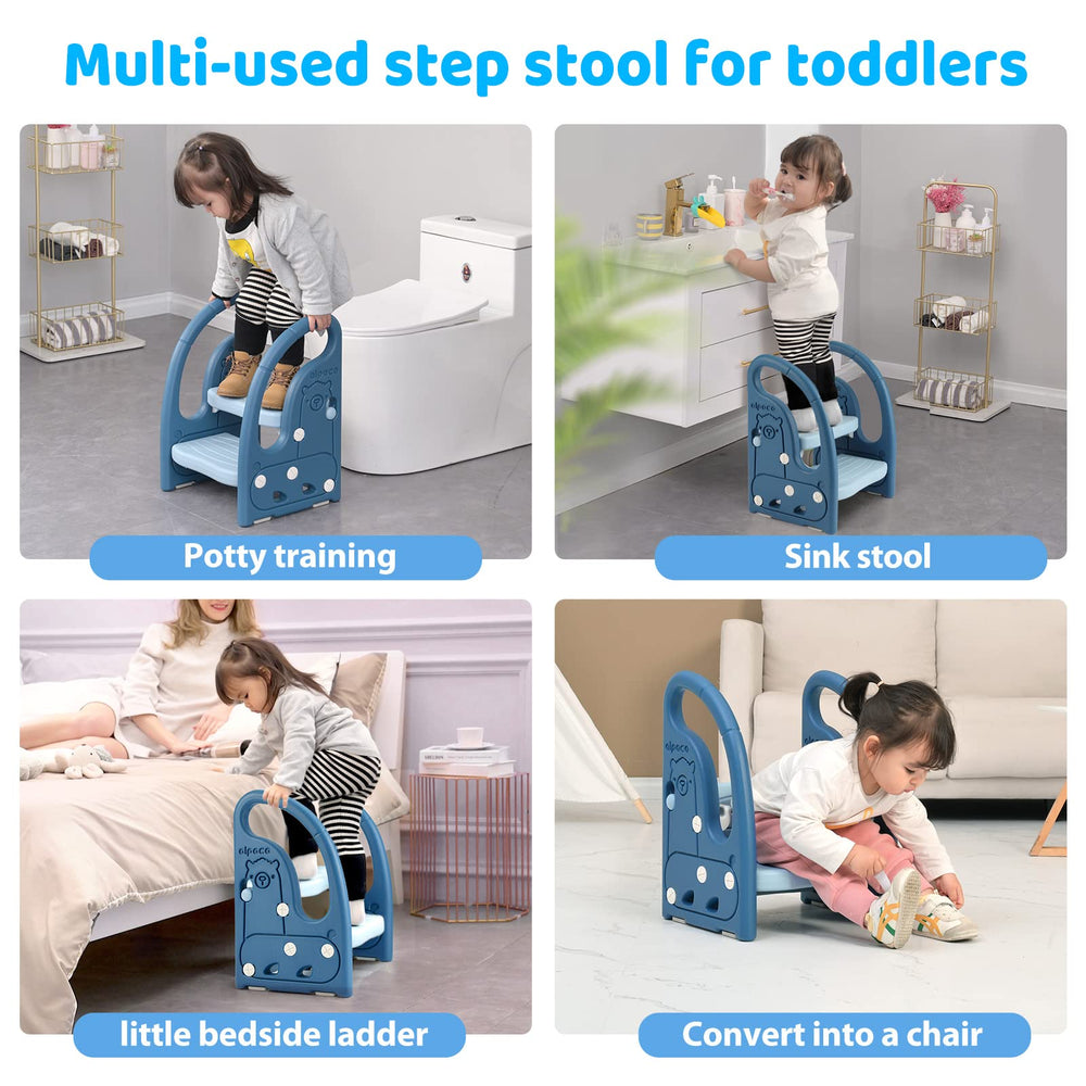 Onasti step stool with handles provides secure grip for safer climbs.
