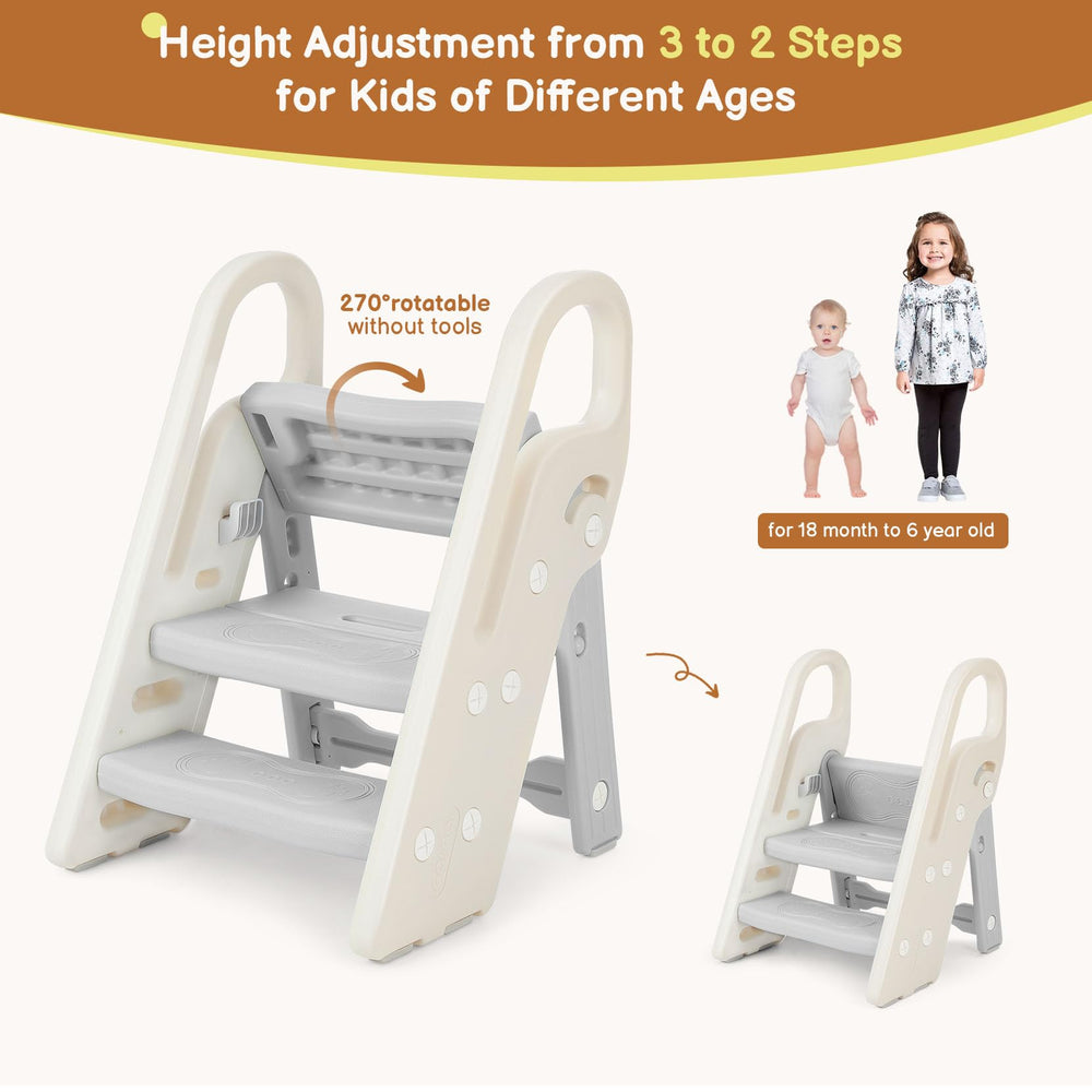 Onasti toddler stool with handrails offers secure grip while climbing
