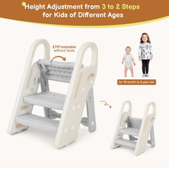 Onasti toddler stool with handrails offers secure grip while climbing