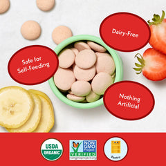Dairy-free melts on pantry shelf with resealable bag for on-the-go snacking.