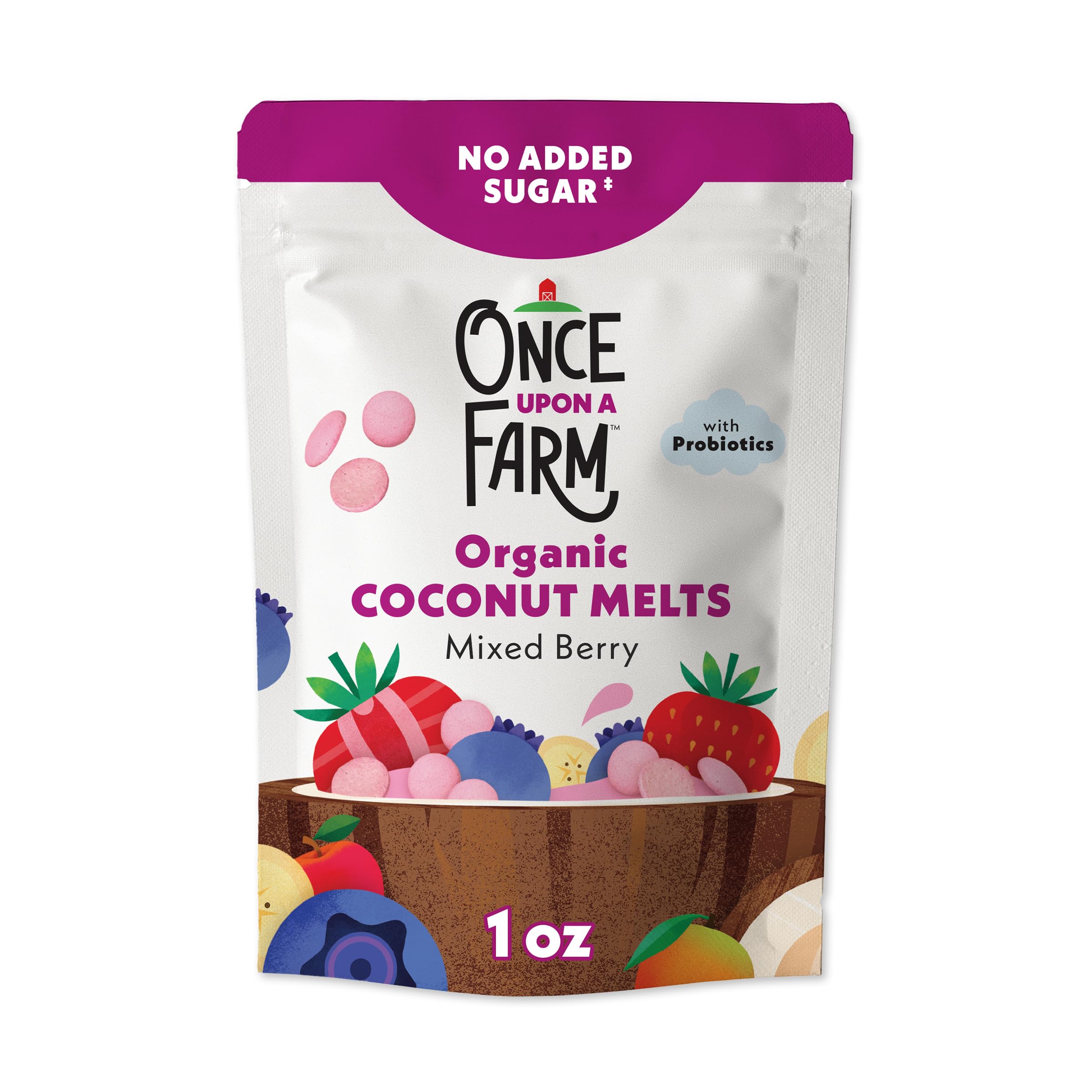 Once Upon a Farm coconut melts ingredients page highlights real fruit sweetness