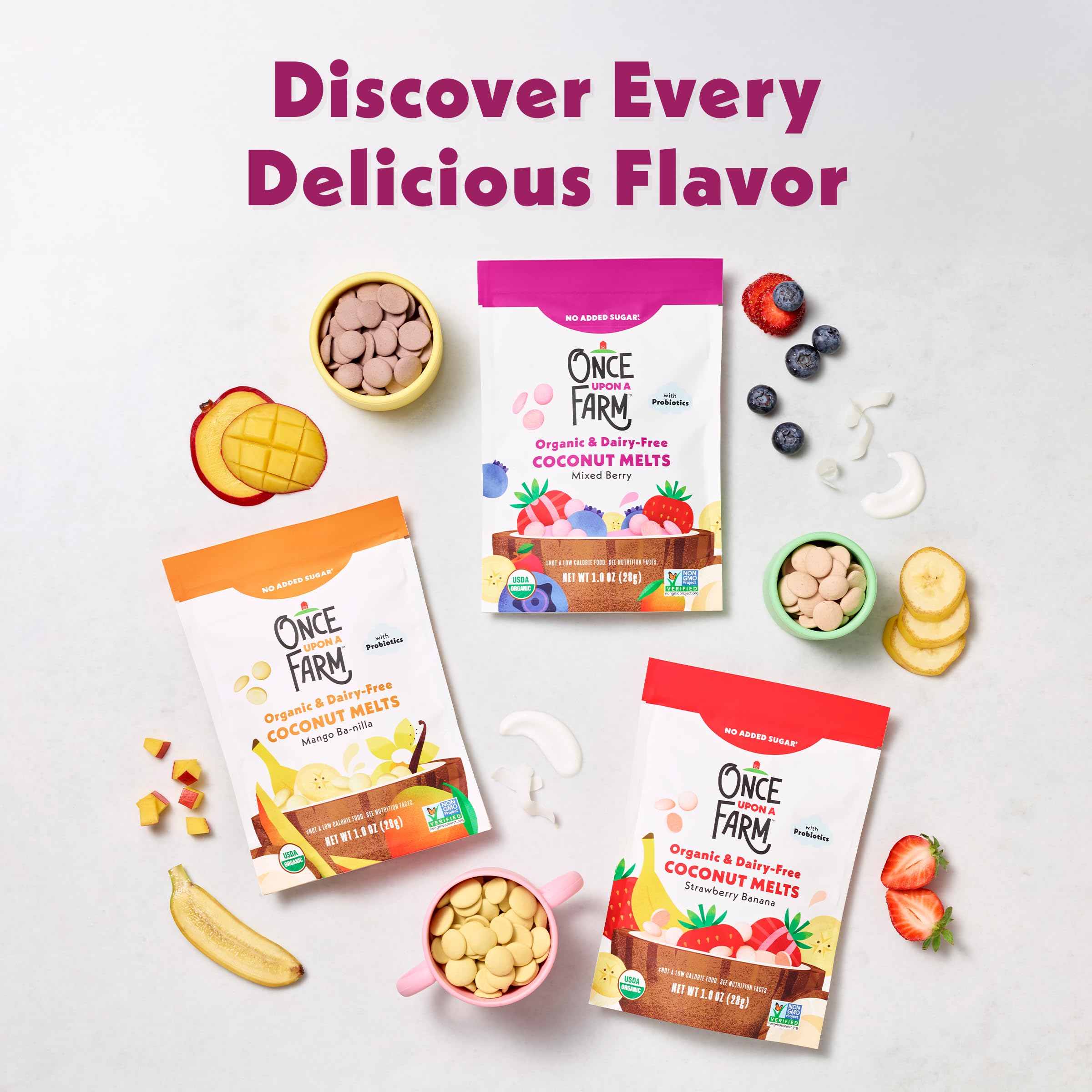 Once Upon a Farm toddler snack image emphasizes no added sugar