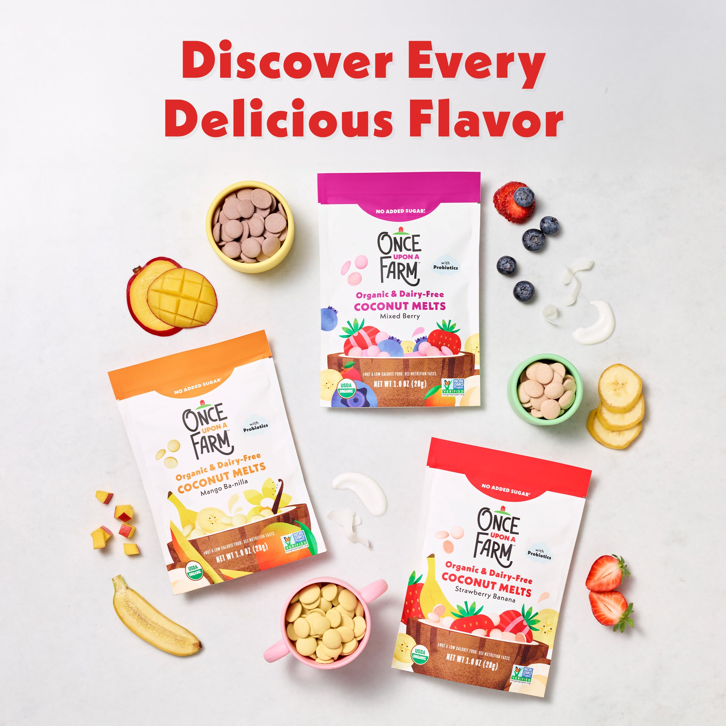 Serving idea beside real fruit inspires balanced tasting.