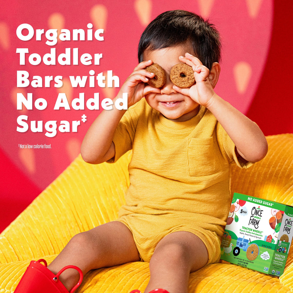 Once Upon a Farm real fruit and veggie blend, vibrant color appeal.