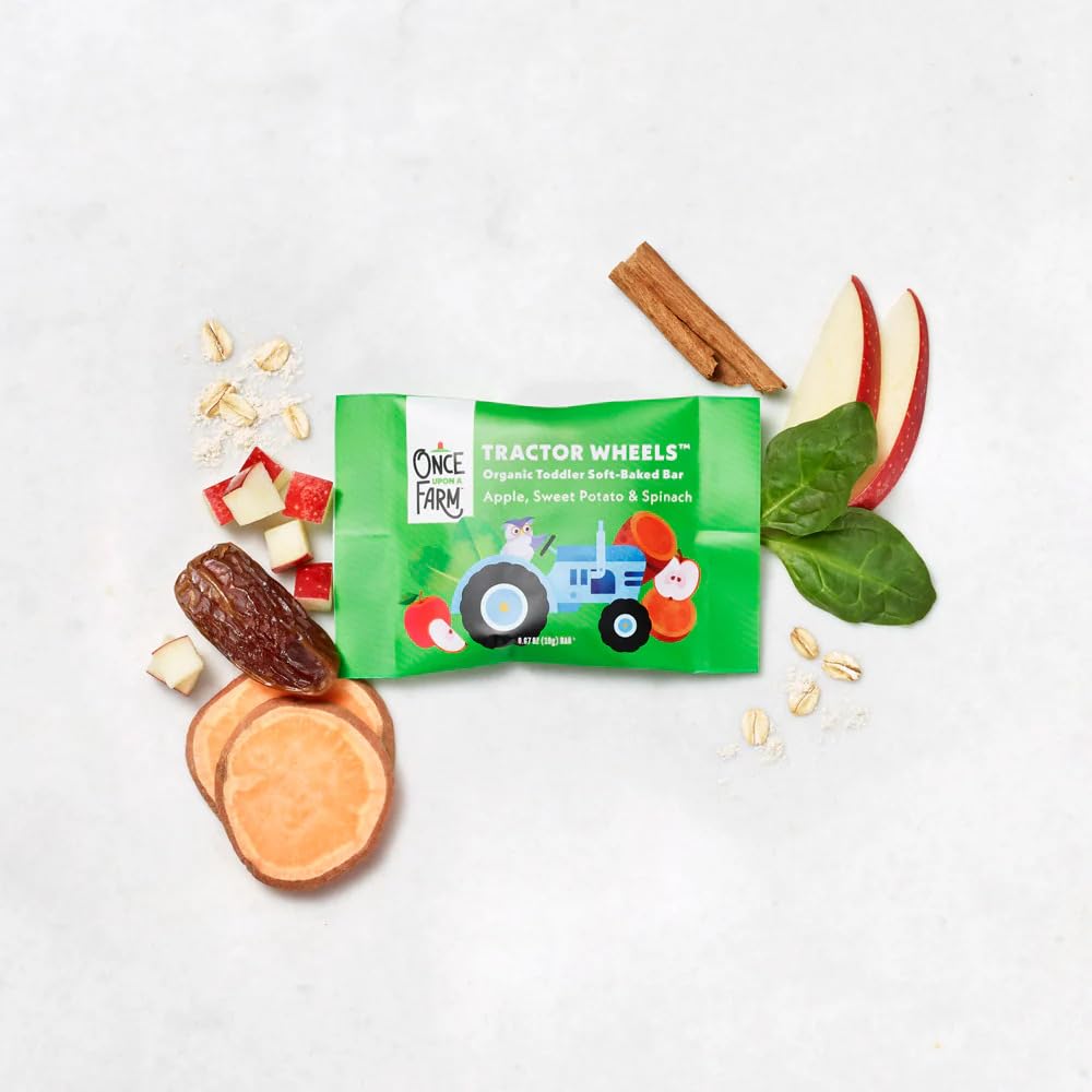 Once Upon a Farm lunchbox snack pack showing mess-free, individually wrapped bars