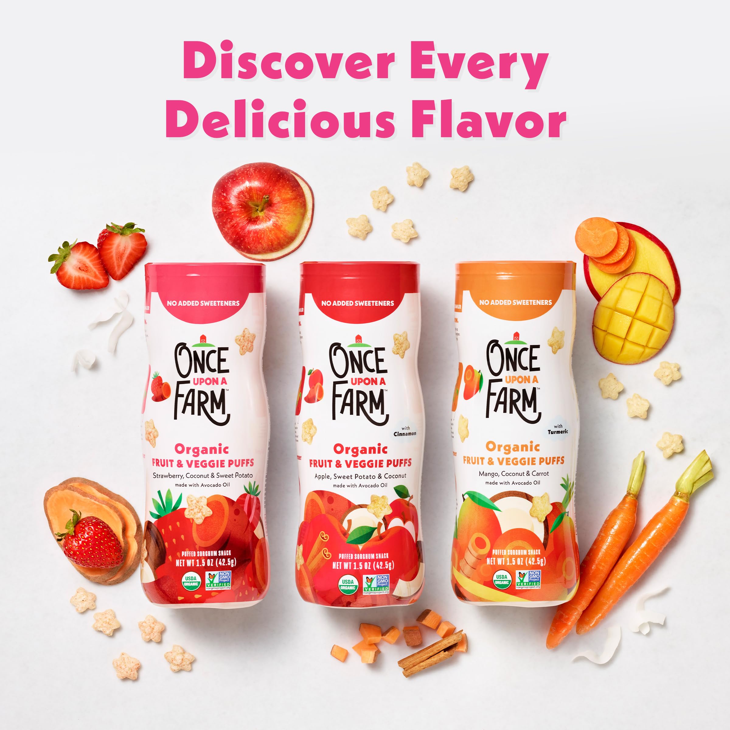 Once Upon a Farm puffs mango-carrot-puff brightens snack time with fruity-vegetable balance.
