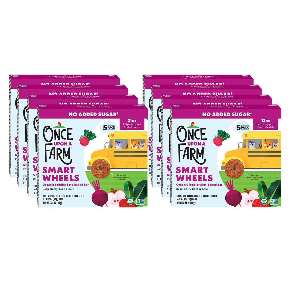 Once Upon A Farm rasp-berry-beet-kale soft-baked bar, kid-friendly on-the-go snack