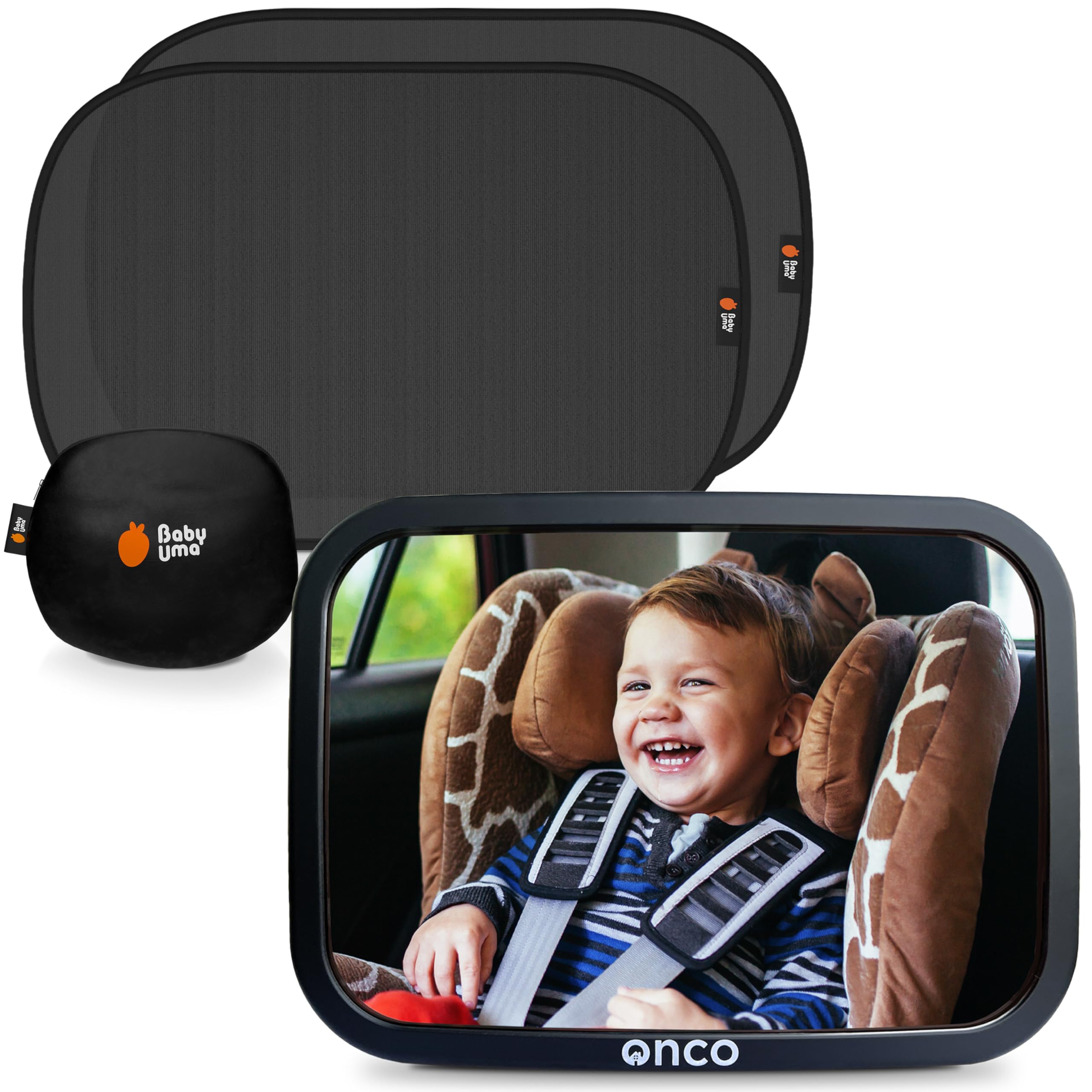 Onco baby car mirror provides a 360° view for safer backseat monitoring.