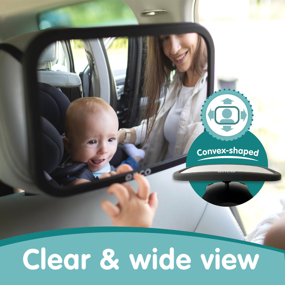 Onco Baby Car Mirror provides a wide, clear view of the baby without distortion during drives.